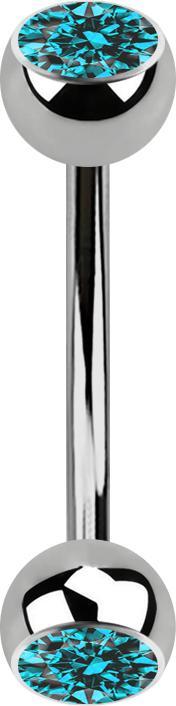 Star Piercing Micro Banane silber mit zwei Kugeln Kristall aqua (Titan G23, ohne Messing)