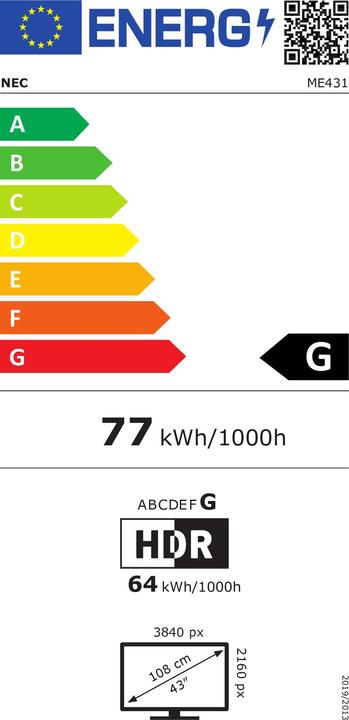 Energy Label NEC MultiSync ME431 (60005048) (3840 x 2160 Pixels, 43")