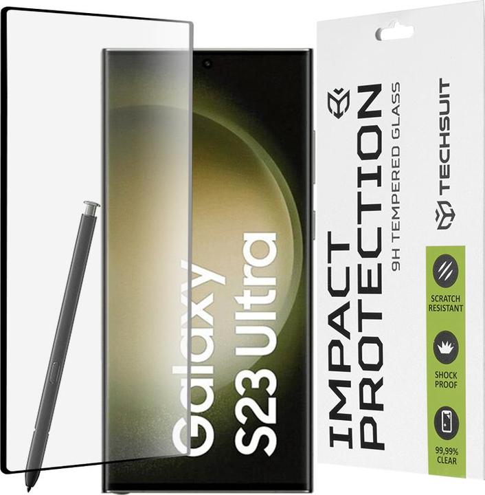 Actual product image Techsuit - 111D Full Cover / Full Glue Glass / 3D Curved Screen - Samsung Galaxy S23 Ultra - Black (1 Piece, Samsung Galaxy S23 Ultra)