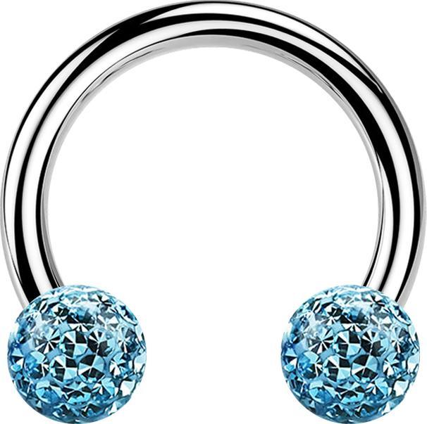 Star Piercing Micro Circular Barbell silber mit zwei Kristall Kugeln aqua Epoxy Schutzschicht (ohne Messing, Chirurgenstahl 316L)