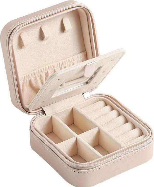 Produktbild Only-Bags.Store 1 Stück Mini-Reise-Schmuck-Organizer im klassischen Stil mit Spiegel, 3-lagiger Aufbewahrungskoffer