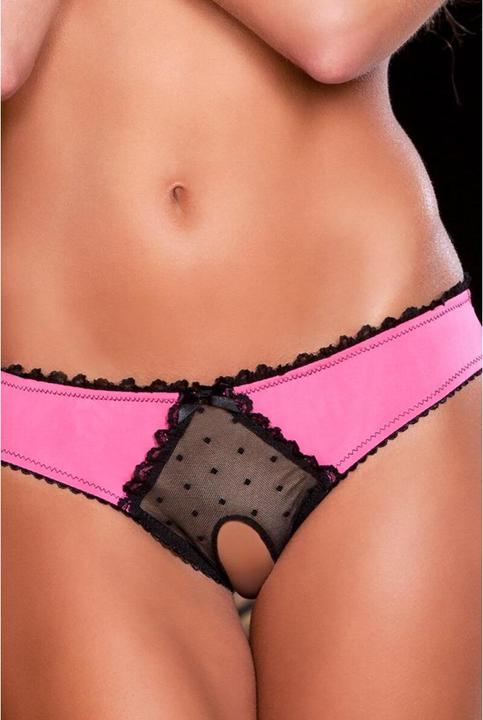 Actual product image René Rofé Frills Slip With Open Crotch - Pink/Black (M/L)