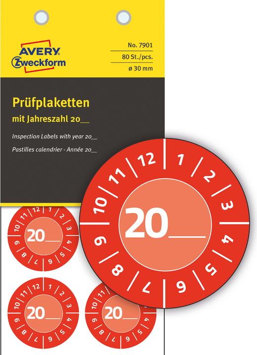 Produktbild Avery -Zweckform 80 St. Prüfplakette 20XX Rot (Ø) 30 mm 30 mm