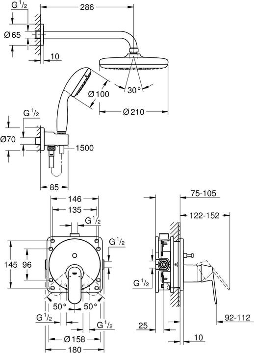 Produktbild Grohe Eurosmart Cosmopolitan Duschsystem UP mit Tempesta 210