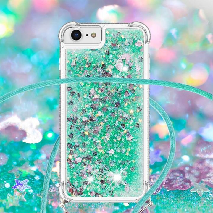 Productafbeelding Cover-Discount iPhone SE / 8 / 7 - glitter case met sleutelkoord turquoise (Apple iPhone 7, Apple iPhone 8, Apple iPhone SE (2e generatie))