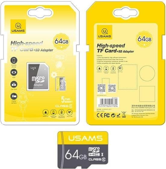 Immagine prodotto Usams Karta Micro SDHC 64 GB Classe 10 U1 (ZB119TF01) (64 GB, microSDHC, U1)
