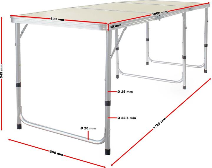 Actual product image Wiltec Toboli folding camping table 180x60x70cm height-adjustable folding table camping