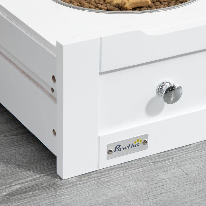 Actual product image Swisshandel24 Haustier-Futterschrank Tierfutterschrank mit 2 Edelstahlnäpfen, 3 Haken, Weiss