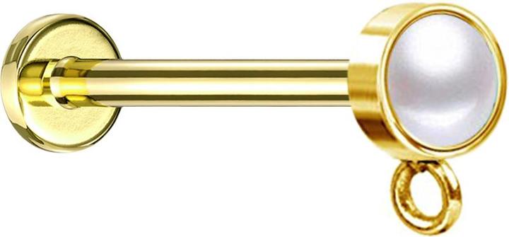 Produktbild Star Piercing Micro Labret Innengewinde vergoldet mit Zylinder Perle weiss Ring für Anhänger (ohne Messing, Chirurgenstahl 316L)