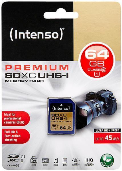 Actual product image Intenso 64 GB memory card SDHC SD Class 10 UHS-I (64 GB, SDHC, U1, UHS-I)