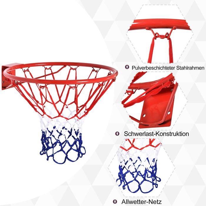Immagine prodotto Swisshandel24 Rete da basket Canestro con rete, tubolare in acciaio + nylon, rosso + blu + bianco, ø46 cm