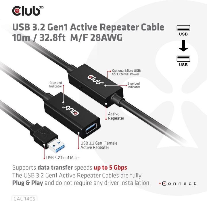 Productafbeelding Club 3D USB A - USB A (10 m, USB 3.2)