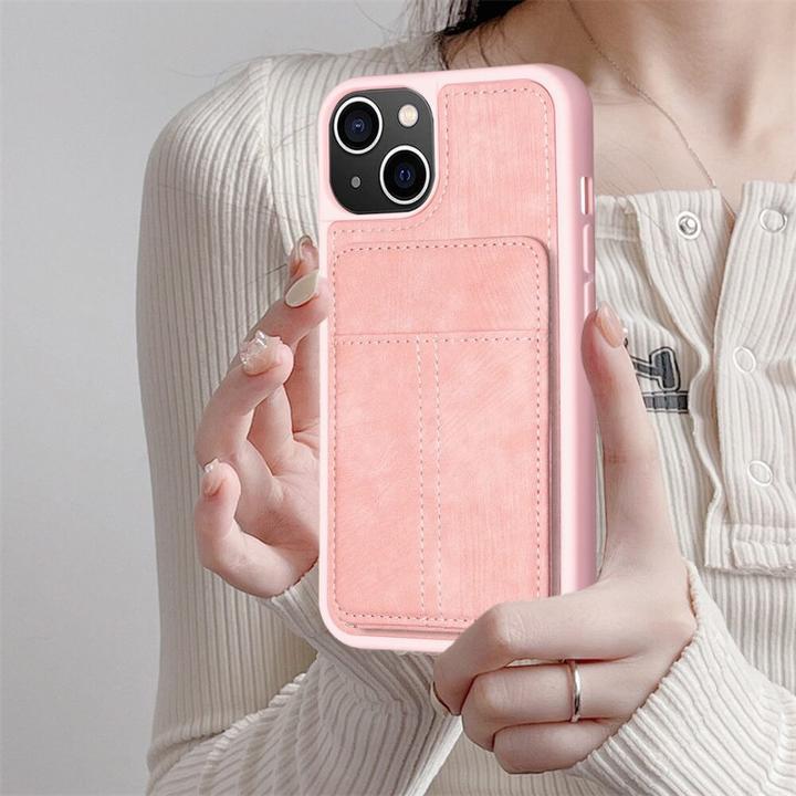 Actual product image Cover-Discount iPhone 15 Plus - Kickstand Case with card slots pink (Apple iPhone 15 Plus)