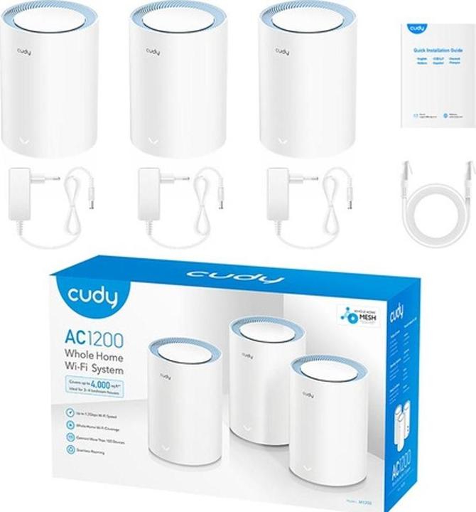 Actual product image Cudy M1200 3-PACK mesh wi-fi system Dual-band ( / ) Wi-Fi 5 (802.11ac) White 1 Internal