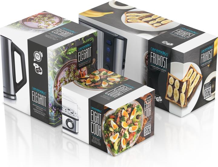Actual product image Arendo Breakfast set, kettle 1.5l temperature selection, 2-slice toaster & egg cooker for 8 eggs, silver