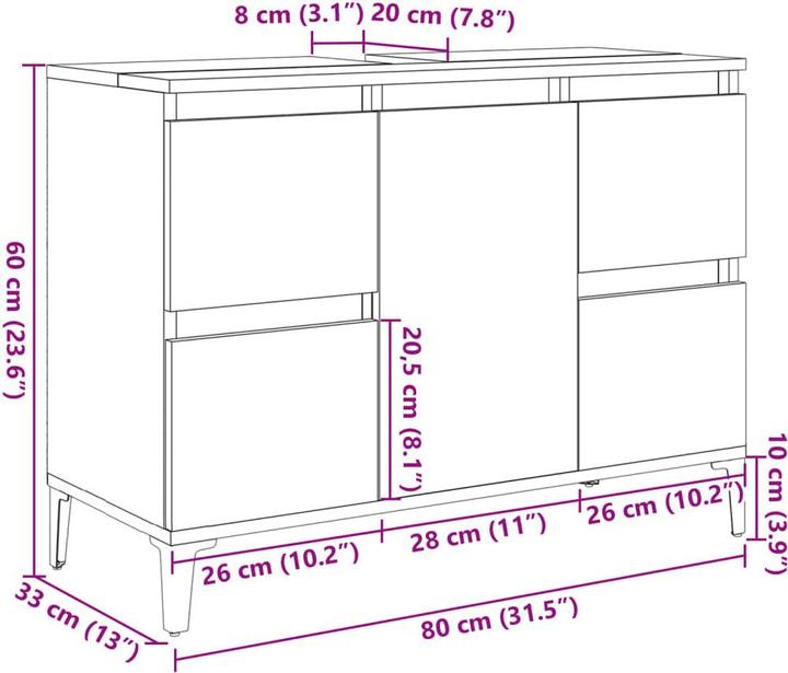 Actual product image VidaXL Waschbeckenunterschrank Unterschrank Badschrank Betongrau Holzwerkstoff (80 x 33 x 60 cm)