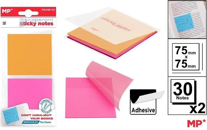 Image du produit Main paper Selbstklebende Notizzettel, transparent, 75x75mm, 2x30 Stk (75 x 75 mm)