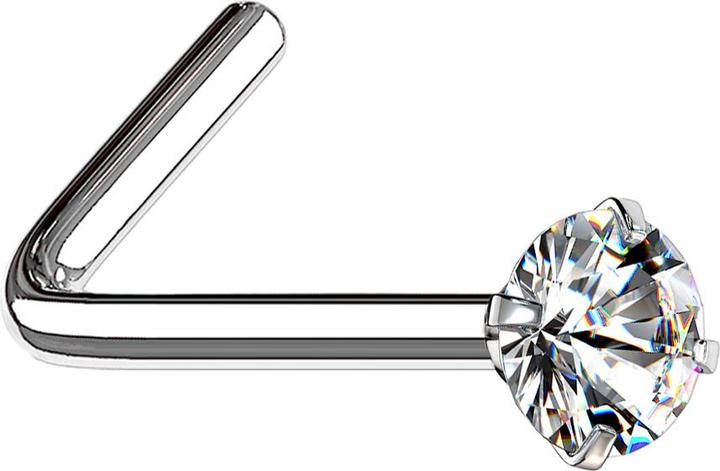 Image du produit Star Piercing Clous de nez coudés argentés cristal rond serti d'argent (Acier chirurgical 316L)