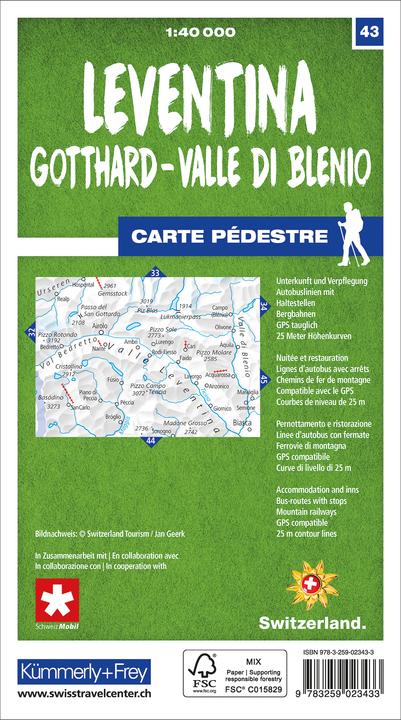 Produktbild Wanderkarte 43 Leventina, Gotthard, Valle di Blenio