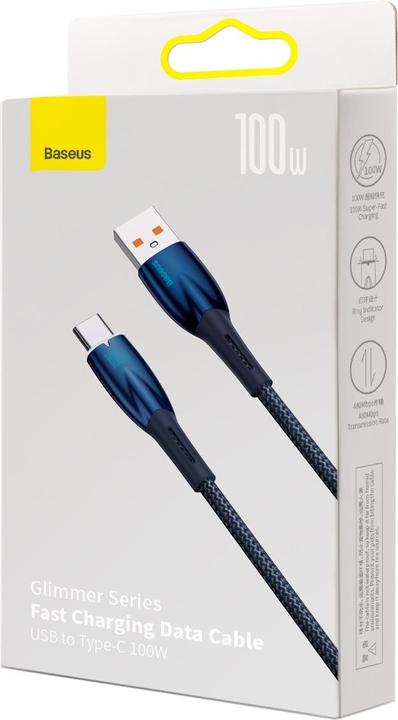 Image du produit Baseus Câble USB pour USB-C Glimmer Series, 100W, 1m (Bleu) (1 m, USB 2.0)
