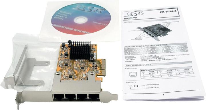 Actual product image Exsys PCI-EXPRESS Ethernet card ASM1806(Asmedia),RTL8111G,LP (PCI-E x4)