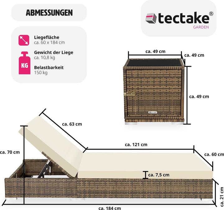 Immagine prodotto tectake Sedie a sdraio in rattan (184 cm)