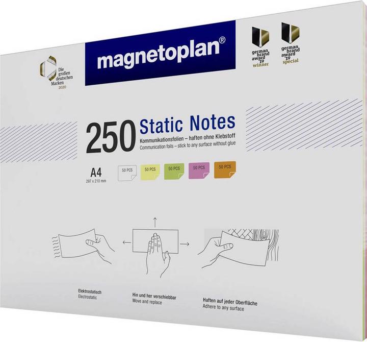 Produktbild Magnetoplan Haftnotiz Static Notes, DIN A4, 250 Stück sortiert (297 x 210 mm)