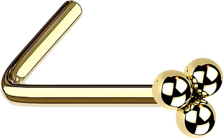 Produktbild Star Piercing Nasenstecker gewinkelt vergoldet drei Kugeln (ohne Messing, Chirurgenstahl 316L)