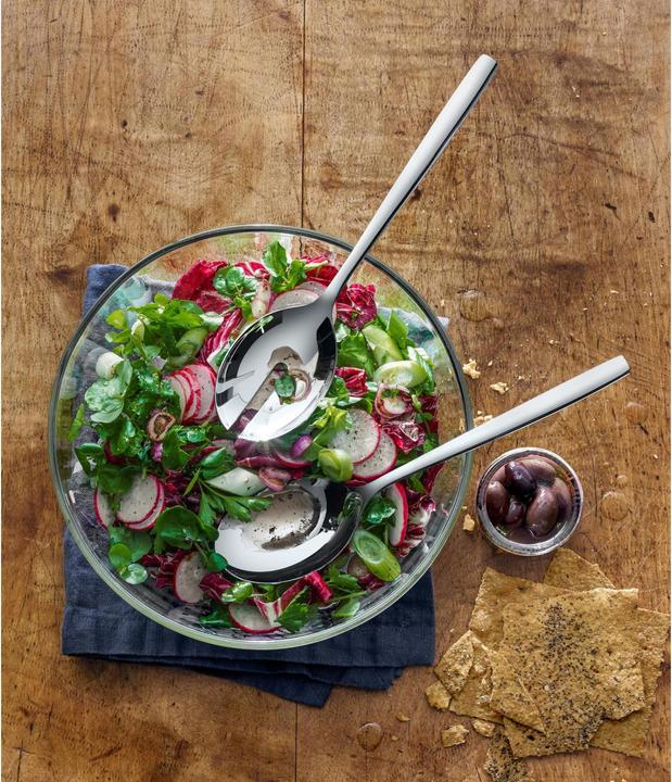 Produktbild WMF Salatschüssel Set mit Salatbesteck 25cm Taverno Glas Edelstahl 18/10 poliert (23.50 cm, 2.50 l, 3 x)
