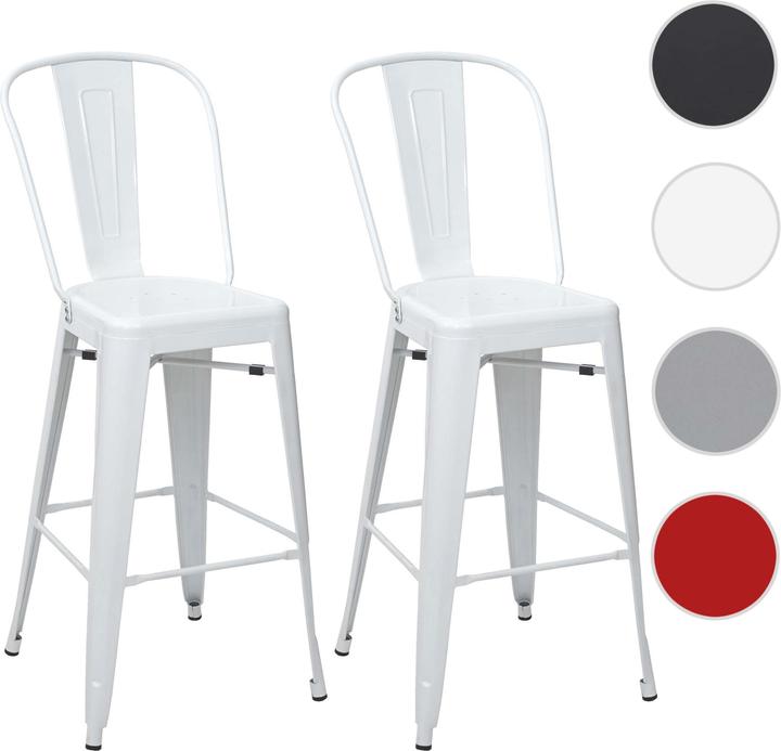Immagine prodotto Swisshandel24 Sgabello da bar 2x, sgabello da banco con schienale, design industriale in metallo - bianco
