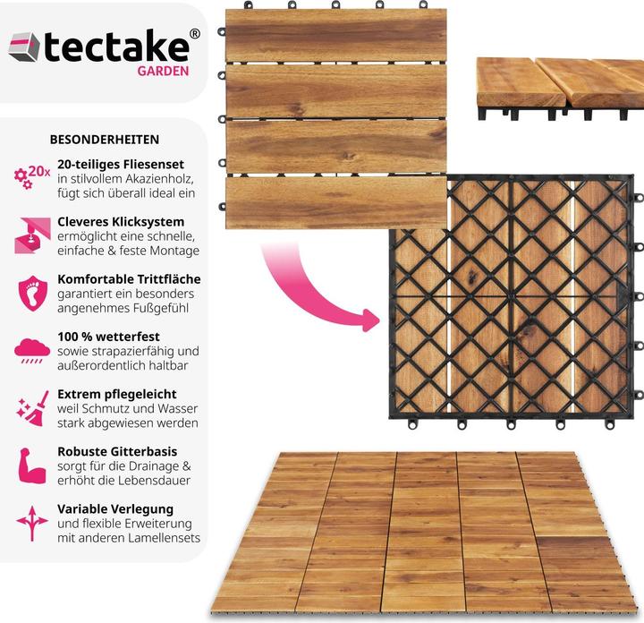 Produktbild tectake 20er Set Terrassenfliesen Tabula Akazienholz, je 4 Lamellen (20 x)