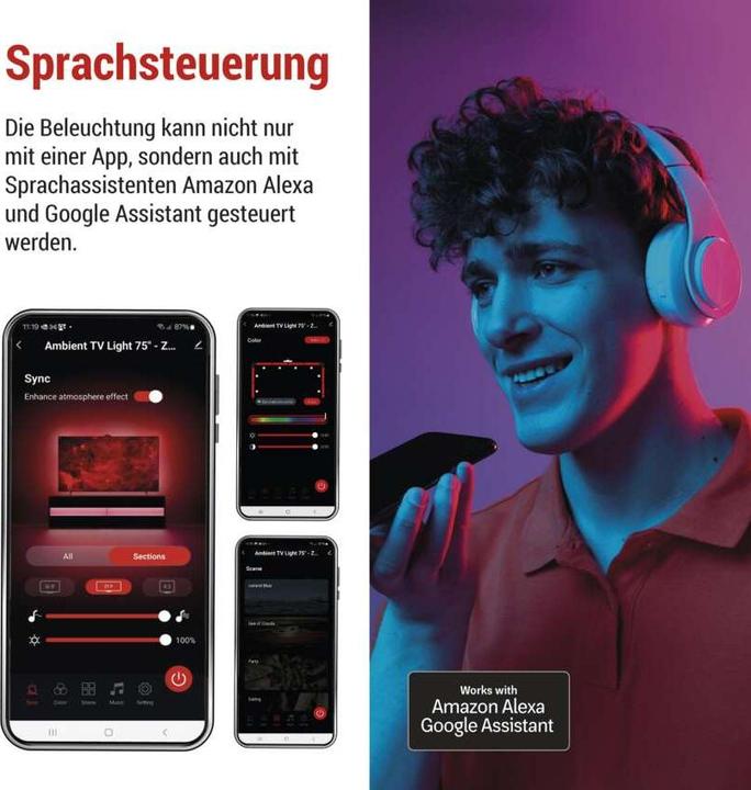 Productafbeelding Emos GoSmart Ambient LED RGB Beleuchtung für TV 75“ (189 cm) (660 lm)