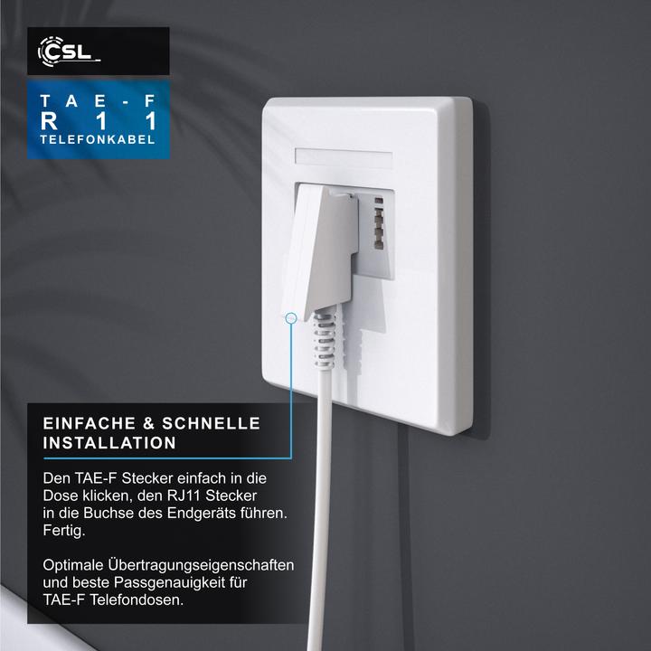 Actual product image CSL Telephone cable flat, TAE-F plug to RJ11, telephone socket to telephone, flat cable, fax, answering