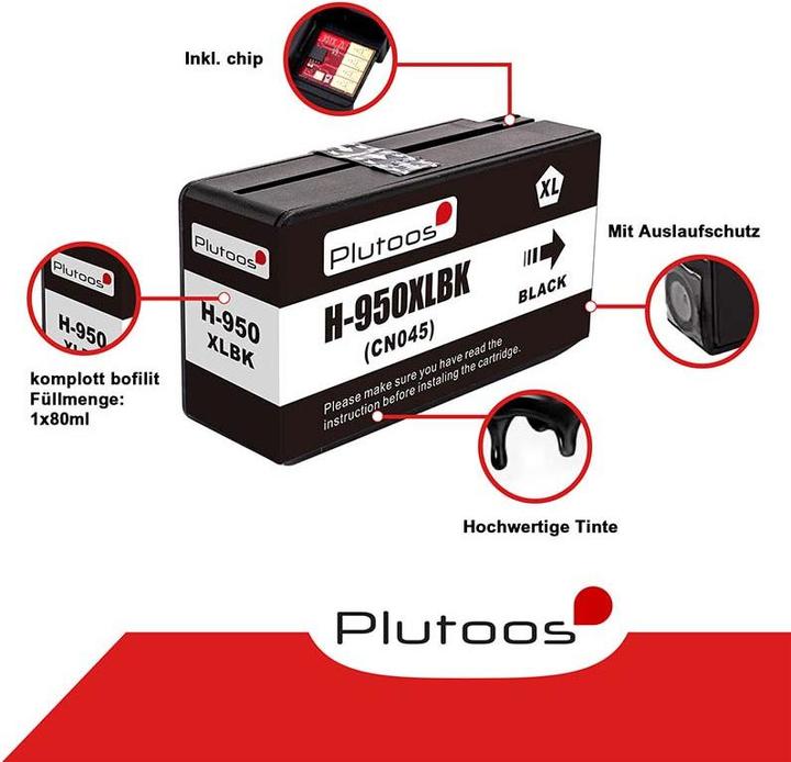 Actual product image Plutoos HP 950XL Cartridge XXL compatible, Black CN045AE