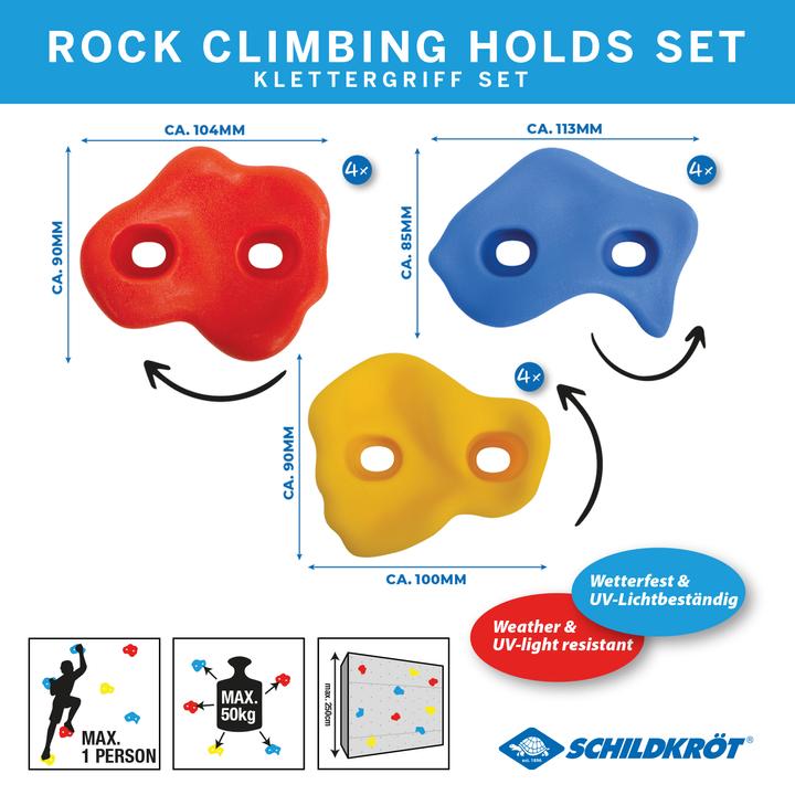 Actual product image MTS Schildkröt® children's climbing holds, 12 holds for bouldering in 3 different shapes. shapes, for (Multicolor)