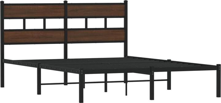 Produktbild VidaXL Bettgestell mit Kopfteil Metallbett Bett Doppelbett Braun Eiche 180x200cm (180 x 200 cm)
