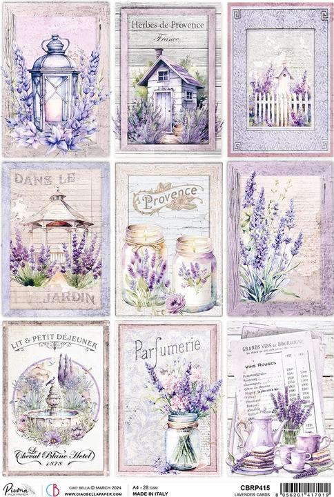 Actual product image Ciao Bella Morning Provence - Lavender Cards" motif straw floss, DIN A4 (28 g/m², 1 x)