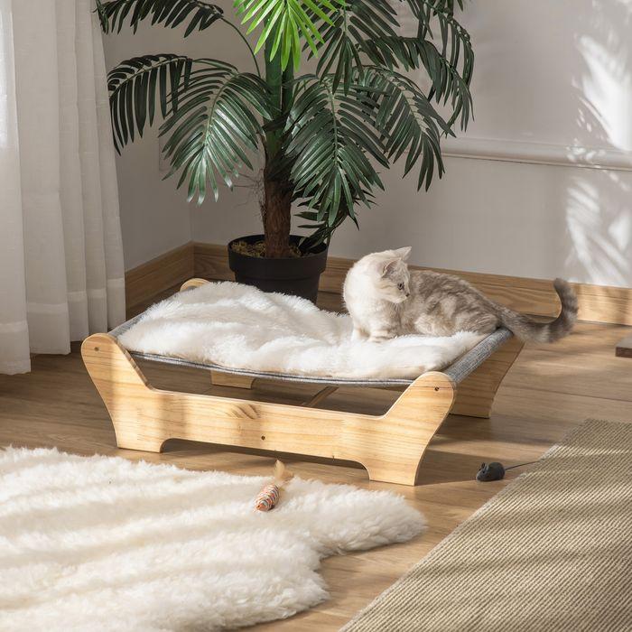 Actual product image Swisshandel24 Cat bed with frame hammock for cats raised cat nest with soft cushion pine wood Natu (Cat)