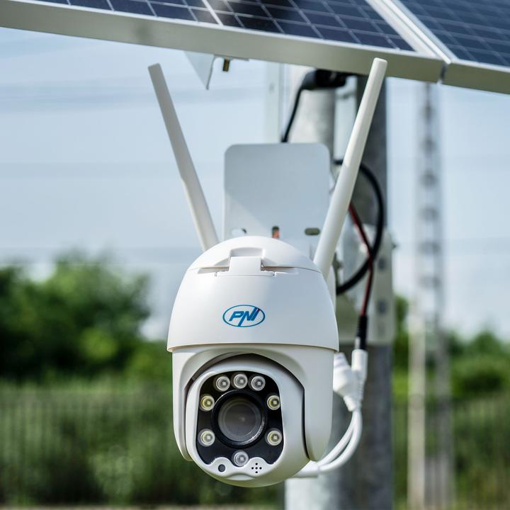 Actual product image PNI IP60 Live PTZ video surveillance camera with solar panel, 2 MP, GSM 4G, SIM slot, optical zoom
