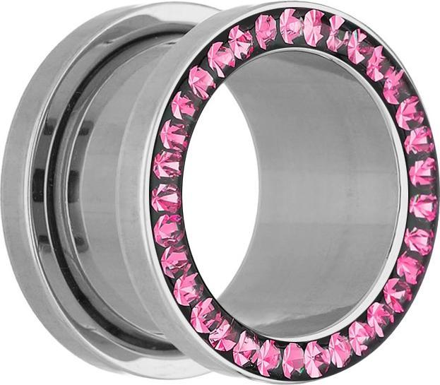 Immagine prodotto Star Piercing Tunnel di carne argento con rosa cristallo e strato protettivo epossidico (senza ottone, Acciaio chirurgico 316L)