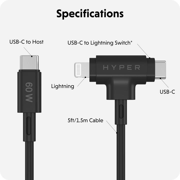 Actual product image Targus HyperJuice Silicone USBC/Lightning60W BK (1.50 m, USB 2.0)