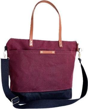 Only-Bags.Store Gewachstes Segeltuch LARGE Schulter- und Messenger-Tasche - Burgunderrot und Schwarz - Gross