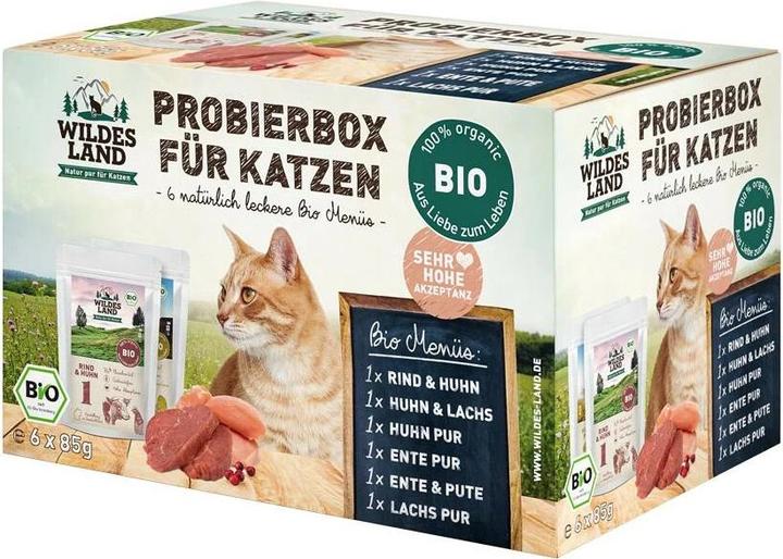 Image du produit Wildes Land Nourriture humide Adult BIO boîte d'essai, 6 x 85 g (Adulte, 6 pcs, 620 g)