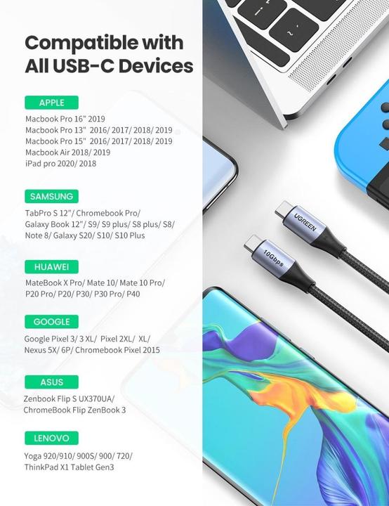 Produktbild Ugreen USB C – USB C (1 m, USB 3.2 Gen 2)
