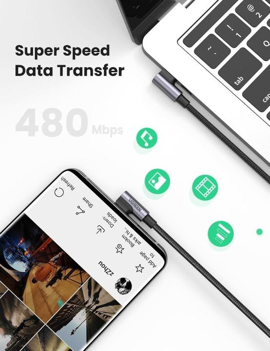 Image du produit Ugreen Câble de données USB-C 2.0 coudé vers USB-C 2.0 coudé 5A (2 m, USB 2.0)