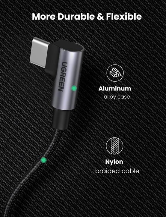 Image du produit Ugreen Câble de données USB-C 2.0 coudé vers USB-C 2.0 coudé 5A (2 m, USB 2.0)