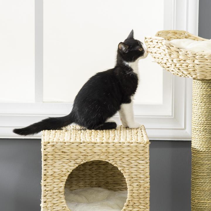 Image du produit PawHut Arbre à chat avec niche pour chat (100.50 cm, Blanc + Nature)
