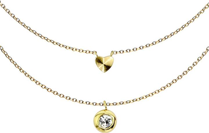 Produktbild Star Piercing Kette vergoldet Anhänger Herz und Kreis mit Kristall (ohne Messing, Chirurgenstahl 316L)