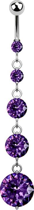 Image du produit Star Piercing Banane argent avec boule et boule de cristal tanzanite pendentif quatre cristaux ronds (Acier chirurgical 316L, Laiton)