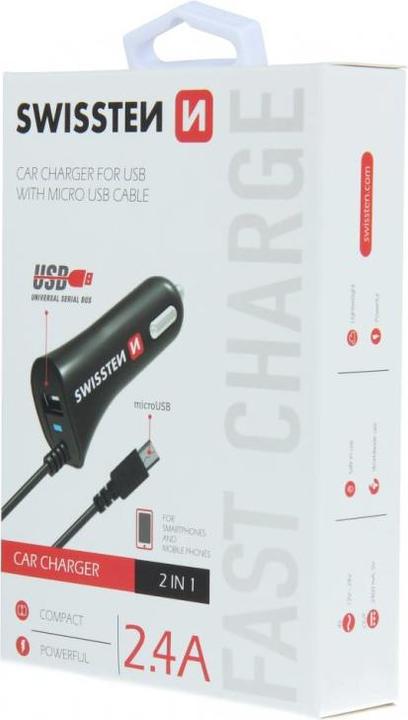 Actual product image Swissten USB Car Charger Micro USB and USB 2.4A Power